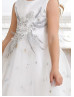 Beaded Embroiered Lace Star Tulle Dreamy Flower Girl Dress